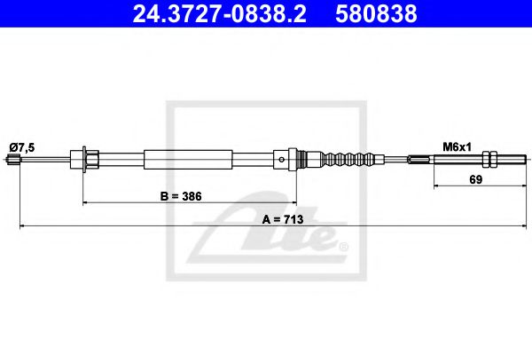 24.3727-0838.2 ATE Brake System Cable, parking brake