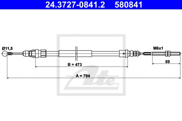 24.3727-0841.2 ATE Brake System Cable, parking brake