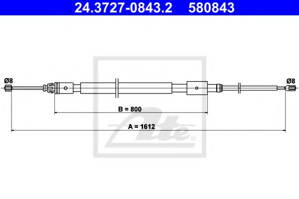 24.3727-0843.2 ATE Brake System Cable, parking brake