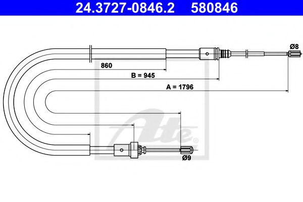 24.3727-0846.2 ATE Brake System Cable, parking brake