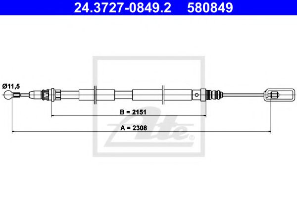 24.3727-0849.2 ATE Brake System Cable, parking brake