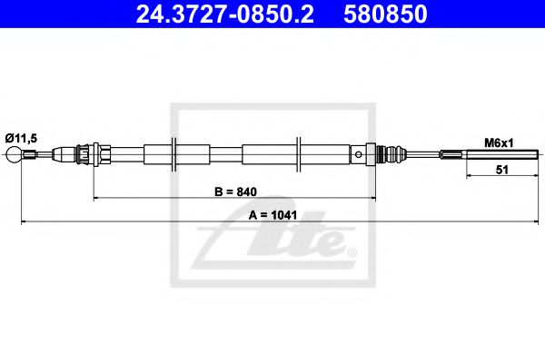 24.3727-0850.2 ATE Brake System Cable, parking brake
