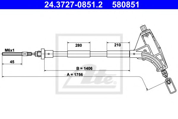24.3727-0851.2 ATE Brake System Cable, parking brake