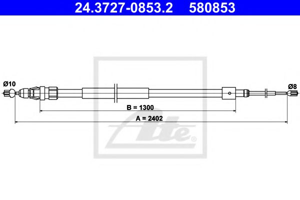 24.3727-0853.2 ATE Brake System Cable, parking brake