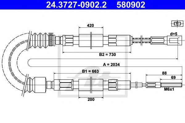 24.3727-0902.2 ATE Brake System Cable, parking brake