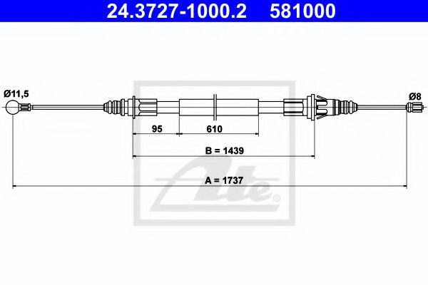 24.3727-1000.2 ATE Brake System Cable, parking brake