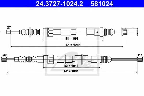 24.3727-1024.2 ATE Brake System Cable, parking brake
