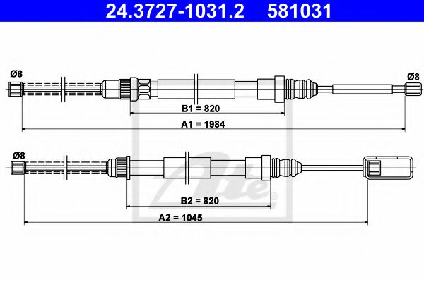24.3727-1031.2 ATE Brake System Cable, parking brake