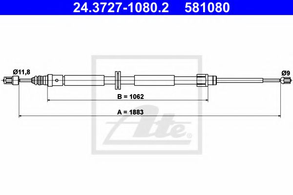 24.3727-1080.2 ATE Brake System Cable, parking brake