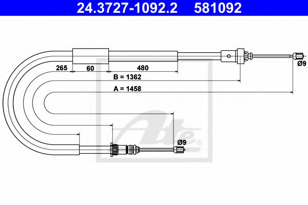 24.3727-1092.2 ATE Brake System Cable, parking brake