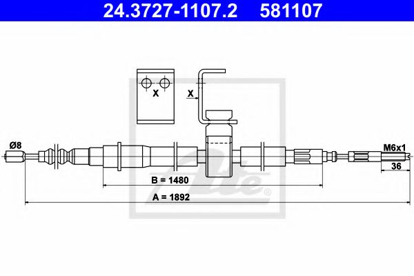24.3727-1107.2 ATE Brake System Cable, parking brake