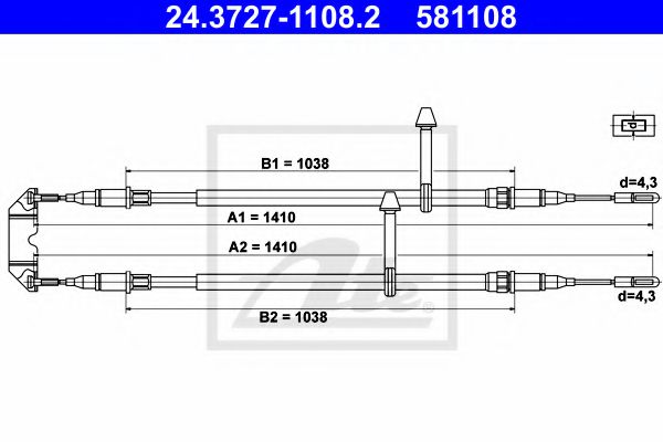 24.3727-1108.2 ATE Brake System Cable, parking brake