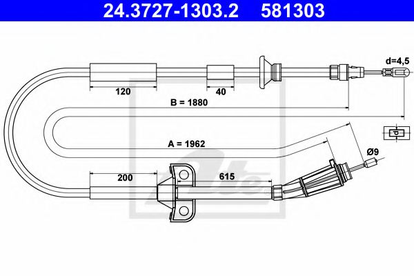 24.3727-1303.2 ATE Brake System Cable, parking brake