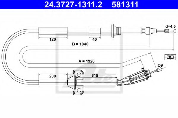 24.3727-1311.2 ATE Brake System Cable, parking brake
