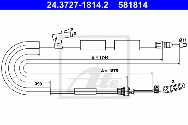 24.3727-1814.2 ATE Brake System Cable, parking brake