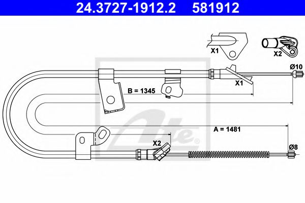 24.3727-1912.2 ATE Brake System Cable, parking brake