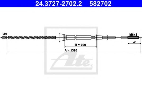 24.3727-2702.2 ATE Brake System Cable, parking brake