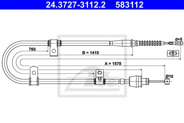 24.3727-3112.2 ATE Brake System Cable, parking brake