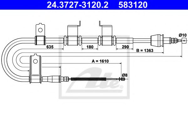 24.3727-3120.2 ATE Brake System Cable, parking brake