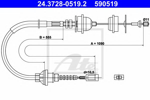 24.3728-0519.2 ATE Clutch Cable