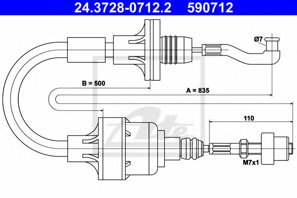 24.3728-0712.2 ATE Clutch Cable