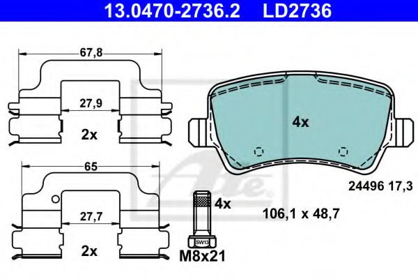 13.0470-2736.2 ATE Тормозная система Комплект тормозных колодок, дисковый тормоз