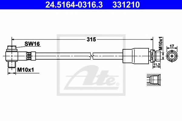 24.5164-0316.3 ATE Brake System Brake Hose