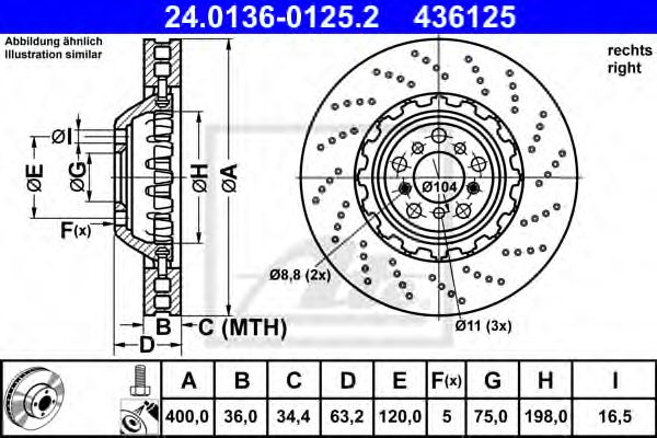 24.0136-0125.2 ATE Тормозная система Тормозной диск