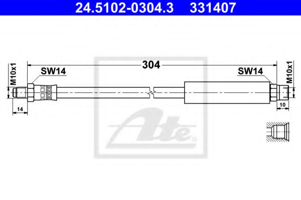 24.5102-0304.3 ATE Brake System Brake Hose