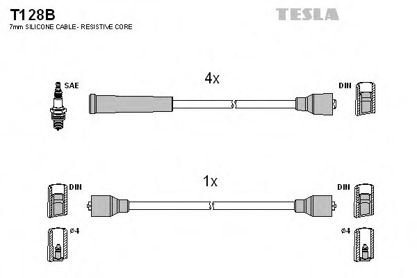 T128B TESLA Комплект проводов зажигания