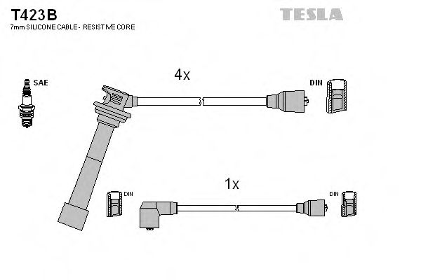 T423B TESLA Комплект проводов зажигания