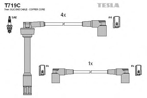 T719C TESLA Комплект проводов зажигания