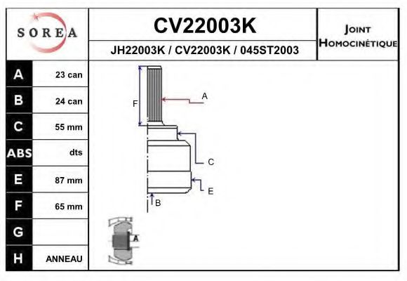 CV22003K EAI Final Drive Joint, drive shaft