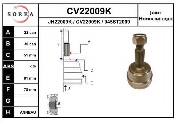 CV22009K EAI Joint, drive shaft