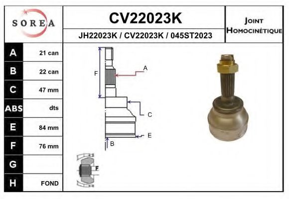 CV22023K EAI Joint, drive shaft