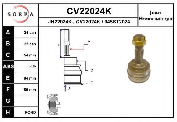 CV22024K EAI Joint Kit, drive shaft