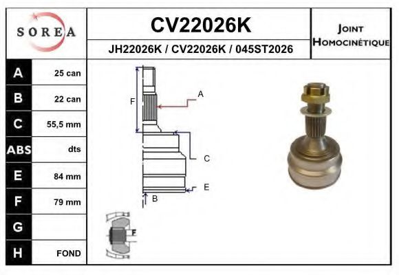 CV22026K EAI Joint, drive shaft