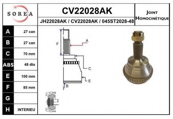 CV22028AK EAI Final Drive Joint Kit, drive shaft