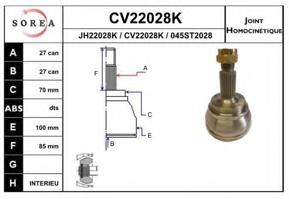 CV22028K EAI Final Drive Joint Kit, drive shaft