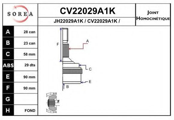 CV22029A1K EAI Joint Kit, drive shaft