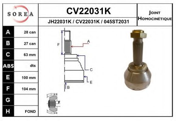 CV22031K EAI Joint, drive shaft