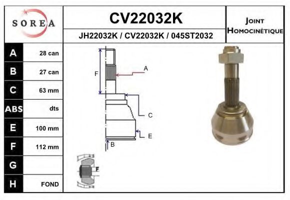 CV22032K EAI Joint, drive shaft