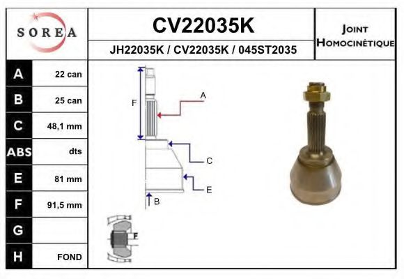 CV22035K EAI Joint, drive shaft