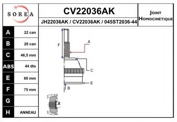 CV22036AK EAI Final Drive Joint, drive shaft