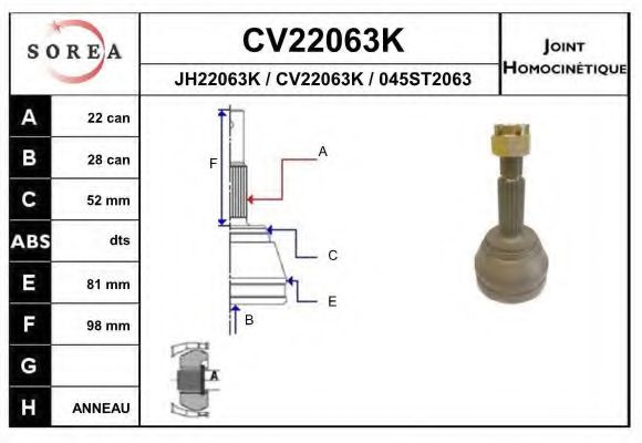 CV22063K EAI Final Drive Joint, drive shaft