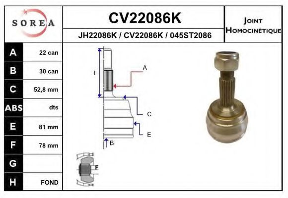 CV22086K EAI Final Drive Joint Kit, drive shaft