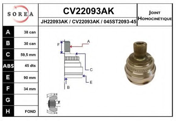 CV22093AK EAI Final Drive Joint Kit, drive shaft