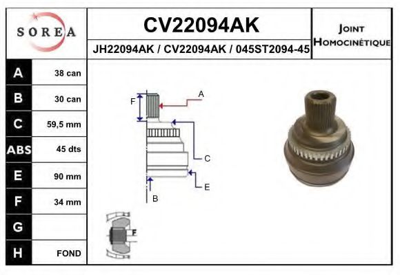 CV22094AK EAI Final Drive Joint Kit, drive shaft