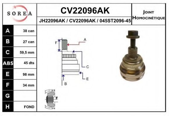CV22096AK EAI Final Drive Joint Kit, drive shaft