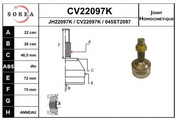 CV22097K EAI Joint, drive shaft